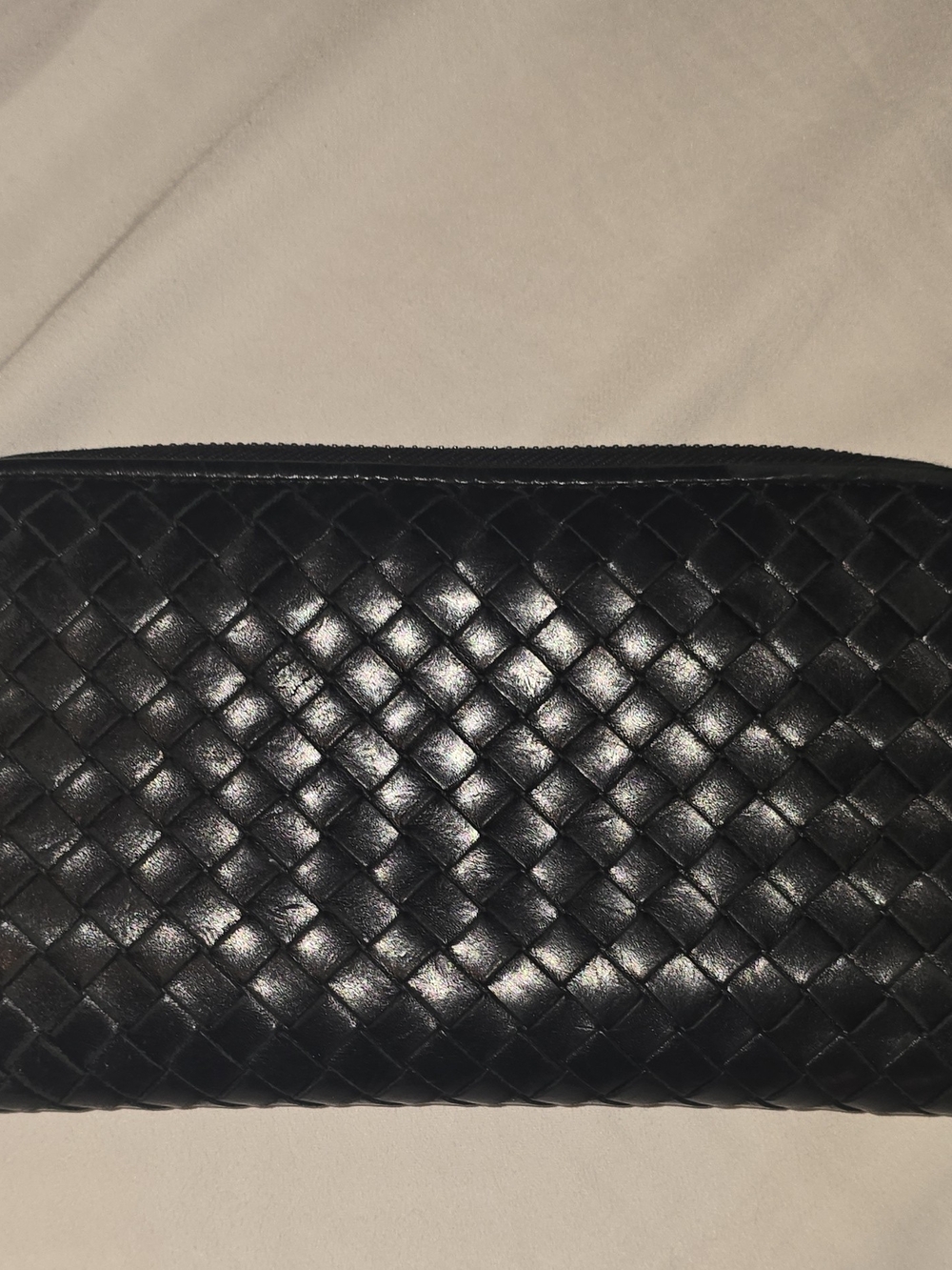 Bottega Veneta Black Intrecciato Leather Zip Around Long Wallet